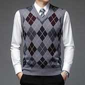 voordelige pullover voor heren-Voor heren Trui Trui vest Herenkleding Truien Stoppen Geribd breien Gebreid Kleurenblok V-hals Modern eigentijds Vrije tijd Werk Alledaagse kleding Kleding Mouwloos Winter Lente &amp; Herfst Kameel Wijn