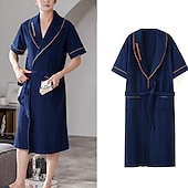 Недорогие Халаты-Муж. Халат Банные халаты Банный халат Полотенце Халат Чистый цвет Мода Простой Классический Дом Хлопок Комфорт Дышащий Погруженный декольте Длинная мантия Карман Пояс в комплекте Лето