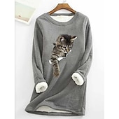 levne Mikiny a mikiny-dámská mikina plus size pulovr kočka street ležérní teddy sherpa fleece kulatý výstřih top s dlouhým rukávem mikroelastický pad &amp;amp; zimní comfrt prodyšná měkká tkanina