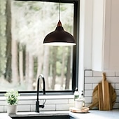 economico Luci a sospensione-lampada a sospensione a led nero / bianco 13,7 &quot;mini lampada a sospensione in legno di caucciù paralume in metallo nero opaco lampade a sospensione moderne per agriturismo, soggiorno da pranzo, bar,