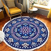 preiswerte Wohn- und Schlafzimmerteppiche-Runder Teppich mit Mandala-Quaste im Ethno-Stil, Wohnzimmer, Schlafzimmer, Couchtisch, Bodenmatte