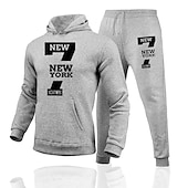 tanie podstawowe dresy-Męskie Dres Bluza Ściągana na sznurek 2-częściowa Litera Zestaw strojów Zestawy odzież Wiosna Jesień Zima Czarny Biały Trening w siłowni Jogging Szkolenie Keep Warm Miękka Odprowadza wilgoć Normalny