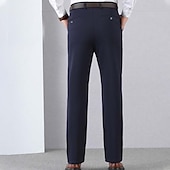 cheap Slim-Men&#039;s Dress Pants Trousers Casual Pants Pocket Elastic Waist Straight Leg Plain Stretch Wedding Office Business Stylish Formal Black Wine High Waist Micro-elastic