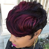 preiswerte Hochwertige Perücken-Ombre rote Pixie-Perücke kurze geschichtete natürliche synthetische Perücke mit Pony kurze ombre burgunderrote Pixie-Schnitthaarperücken für Frauen kurze Perücken für schwarze Frauen afroamerikanische