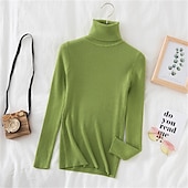 voordelige Effen kleuren-Dames Trui Basic Casual Effen Kleur Geribd Coltrui Gebreid Dun Lange mouw breien Dagelijks Zwart Wit Herfst Winter