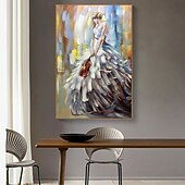 billiga Människomålningar-handgjord oljemålning canvas väggkonst dekor abstrakt flicka dans måla original människor måla för heminredning med sträckt ram/utan inre ram målning
