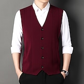 abordables Gilet-Homme Pull Gilet Robe pull Pull en laine A côtes Tricoter Tricoté Rayure Col V Moderne contemporain Coréen Usage quotidien Sortie Vêtement Tenue Sans Manches Printemps &amp; Automne Noir Rouge M L XL