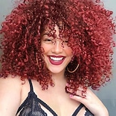abordables Perruques Synthétiques Sans Bonnet-perruques bouclées pour les femmes noires - perruque de cheveux afro afro-américains synthétiques noirs naturels avec une frange