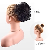 abordables Chignons-2pcs chignon désordonné chignon bouclé ondulé extensions de queue de cheval postiches cheveux chouchous wraps chignon pour femmes filles (plus chignon limité avec une longueur de cheveux plus longue