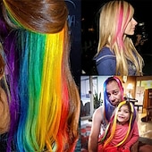 voordelige Clip-in-extensies-32packs gekleurde hair extensions 20inch rechte kleur clip in op haarverlenging regenboog partij hoogtepunten synthetisch haarstukje voor meisjes
