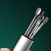 baratos Cuidados Pessoais &amp; Saúde-kit de remoção de cera de ouvido remoção de cera de ouvido 6 em 1 ferramentas de palheta de orelha reutilizável limpador de orelha de aço inoxidável conjunto de palheta de ouvido com caixa de chaveiro utilitário para usar