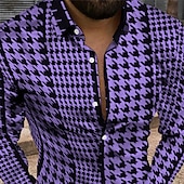 billiga Geometriska mönster-Herr Geometriska mönster Årgång Skjorta Knapp upp skjorta Långärmad Mode Designer Ledigt Dagligen Helgdag Helgen Vår &amp; sommar Nedvikt 3D Button-Down Svartvit Gul Svart / Purpur Rubinrött Marinblå