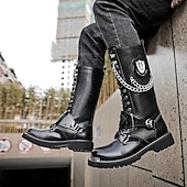 abordables Zapatos para Hombres-Botas de motociclista punk góticas para hombre con cadenas y detalles de metal: botas de combate resistentes y elegantes para eventos de motociclistas y salidas informales
