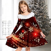 preiswerte Weihnachtskleider für Kinder-kinderkleidung Mädchen Kleid Stern Farbverlauf Langarm Casual Pelzkragen Rundhalsausschnitt Elegant bezaubernd Polyester Übers Knie Casual kleid Schaukelkleid A Linie Kleid Herbst Winter 3-10 Jahre