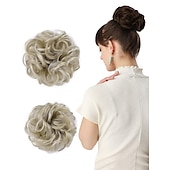 abordables Chignons-2pcs chignon désordonné chignon bouclé ondulé extensions de queue de cheval postiches cheveux chouchous wraps chignon pour femmes filles (plus chignon limité avec une longueur de cheveux plus longue
