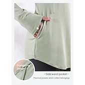 رخيصةأون يوجا بلايز-قمصان يوجا نسائية بمقاسات كبيرة بغطاء للرأس وفتحة رقبة على شكل حرف v سترة رياضية رقيقة فضفاضة ملابس خارجية لليوجا واللياقة البدنية والصالة الرياضية ملابس شتوية بأكمام طويلة