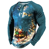tanie Strój ze światłami świątecznymi-t koszula męska koszulka henley t koszula tee tee graficzny święty mikołaj henley morski błękit zielony czarny niebieski fioletowy 3d drukuj na zewnątrz z długim rękawem patchwork zapinana na guziki
