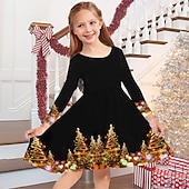 abordables Vestido con visión brillante en 3D-Niños Chica Vestido de Navidad Vestido Vestido de copo de nieve Copo Manga Larga Regalos de Navidad Casual Cuello redondo Adorable Diario Poliéster Sobre la rodilla Vestido informal Vestido de