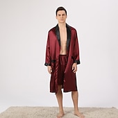 economico Vestaglie-Per uomo Plus Size Accappatoio Abito di seta Accappatoi Kimono di seta 2 pezzi Onde Semplice Comoda Interni Giornaliero Seta sintetica Poliestere Regalo Bavero Manica lunga Top dell&#039;accappatoio