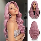 abordables Perruques Synthétiques Sans Bonnet-longue ondulée ombre brun à blonde perruques pour les femmes cheveux synthétiques résistant à la chaleur ombre perruque pour la fête quotidienne utilisation cosplay-24 pouces barbiecore perruques