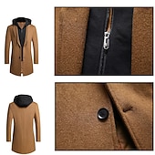 baratos Trench coat masculino-Homens Casaco de inverno Casaco de lã Casaco Roupa Diária Para Noite Inverno Lã Térmico / Quente Lavável agasalhos Roupa Moda Aquecimento Cor Sólida Capuz removível Com Capuz Não Trespassado