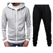 cheap Basic Tracksuits-Men's Tracksuit Sweatsuit Zip Hoodie Sweatshirt Hoodie Jacket Jogging Suits Red &amp; Black Black+Light Grey Dark Grey+Light Grey Red+Light Grey Red+Dark Grey Hooded Color Block Drawstring 2 Piece Sports
