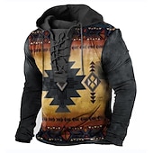 cheap Vintage Ethnic Hoodies-Men&#039;s Ethnic Hoodie Hoodies Sweatshirt Pullover Hoodie Sweatshirt Long Sleeve Hooded Sweatshirt Hooded Designer 3D Print Sports &amp; Outdoor Daily Sports Yellow Red Lace up Print Spring &amp;  Fall Designer