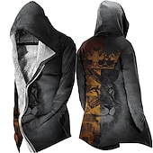 abordables chaqueta de lana de los hombres-Hombre León Cruz Abrigo de invierno Chaqueta de lana Abrigo Mantiene abrigado Transpirable Cómodo Moda Ropa de calle Deportes Deporte Ropa Cotidiana Noche Cremallera Bolsillo Estampado Otoño invierno