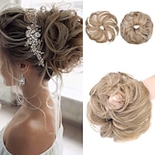 abordables Chignons-2pcs chignon désordonné chignon bouclé ondulé extensions de queue de cheval postiches cheveux chouchous wraps chignon pour femmes filles (plus chignon limité avec une longueur de cheveux plus longue