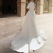 voordelige Bruiloftsomslagen-Sjaal  Wrap Sjaals Vrouwen Wrap Bruid&#039;s Wraps Pure Elegante Halve Mouw Satijnen Bruiloft Wraps Met Pure Kleur Voor Bruiloft Alle Seizoenen jurk om indruk te maken