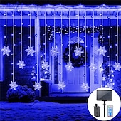 お買い得  プラグイン式電源-クリスマススノーフレークストリングライト屋外ソーラー8モード5m 216led 3.5m 96ledリモコン太陽エネルギー24vプラグインストリングライトledガーランドカーテンフェアリーストリングライト庭の軒先パーティーの装飾用