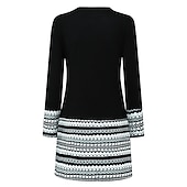 ieftine Rochie cu dungi și geometrică-Pentru femei Rochie Mini Rochie hanorac Rochie casual Rochie de iarnă Rochie Corset Modă De Bază În aer liber Petrecere Stradă Fit regulat Geometric Dungi Manșon Lung Stil Nautic Negru Alb Roșu Vin