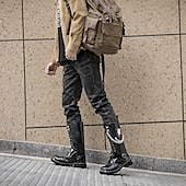 abordables Zapatos para Hombres-Botas de motociclista punk góticas para hombre con cadenas y detalles de metal: botas de combate resistentes y elegantes para eventos de motociclistas y salidas informales