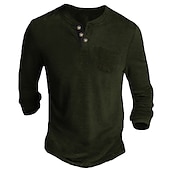 preiswerte Lässiges Henley-T-Shirt-Herren Henley Shirt Tee langarmshirt Glatt Henley Casual Festtage Langarm Button-Down Bekleidung Baumwollmischung Modisch Designer Komfortabel Essential