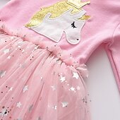 halpa Yksisarvismekot-Lapset Vähän Tyttöjen Mekko Hevonen Piirretty Tähti Eläin Tyllimekko Kausaliteetti Paljetti Tilkkutäkki Purppura Punastuvan vaaleanpunainen Puuvilla Polvipituinen Pitkähihainen Aktiivinen Perus Mekot