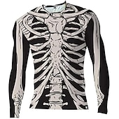 billiga skalle &amp; ben-Herr Grafisk Skelett T-shirt halloween skjorta Långärmad T-shirt 3D-tryck Rund hals Skjorta Mode Ledigt Gata Dagligen Helgdag B C Svart Vår &amp; Höst Kläder S M L XL XXL 4XL 5XL