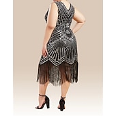 economico Abiti degli anni '20-Anni Ruggenti Anni 1920 Midi Vestito Abito Flapper Abito da Ballo Taglie Forti Normale Senza maniche Il grande Gatsby Charleston Invitato al matrimonio Paillettes Scollo a V Costume Per donna