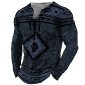 abordables T-shirts vintage-Homme T shirt Tee Tee Graphic Tribal Col Noir Vert Claire Rose Claire bleu marine Bleu 3D effet Extérieur Plein Air manche longue Lacet Imprimer Vêtement Tenue Design mode Rétro Vintage basique