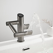 abordables Robinets de lavabo-Robinet de lavabo de salle de bain, robinet de lavabo multifonction à affichage numérique, robinet de bain rotatif à un trou en laiton (blanc/gris pistolet/noir)