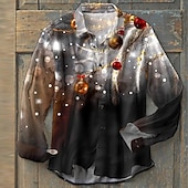 preiswerte Weihnachtsszene-Outfit-Weihnachtshemden Herrenhemd Grafikdrucke Turndown grau 3D-Druck Weihnachtsstraße Langarm Button-Down-Druck Kleidung Bekleidung Modedesigner lässig