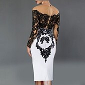 ieftine Rochii Cocktail-Rochii de cocktail tip sheath rochie elegantă lungime până la ceai cu mânecă lungă off shoulder fabrică elastică cu aplicații