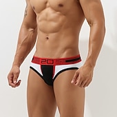 お買い得  メンズブリーフ下着-男性用 1 PC ブリーフ プリント スパンデックス ポリ＆コットン混 洗濯可 快適 カラーブロック ローライズ ホワイト ダックグレー