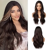 abordables Perruques Synthétiques Sans Bonnet-longue ondulée ombre brun à blonde perruques pour les femmes cheveux synthétiques résistant à la chaleur ombre perruque pour la fête quotidienne utilisation cosplay-24 pouces barbiecore perruques