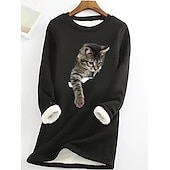levne Mikiny a mikiny-dámská mikina plus size pulovr kočka street ležérní teddy sherpa fleece kulatý výstřih top s dlouhým rukávem mikroelastický pad &amp;amp; zimní comfrt prodyšná měkká tkanina