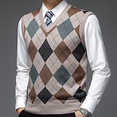 voordelige pullover voor heren-Voor heren Trui Trui vest Herenkleding Truien Stoppen Geribd breien Gebreid Kleurenblok V-hals Modern eigentijds Vrije tijd Werk Alledaagse kleding Kleding Mouwloos Winter Lente &amp; Herfst Kameel Wijn