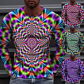 billiga 3D T-shirts-Herr 3D Print T-shirt Långärmad T-shirt 3D-tryck Rund hals Skjorta Sport Mode Sportkläder Utomhus Semester Gata Rubinrött Blå Grön Höst Kläder S M L XL XXL XXXL 4XL