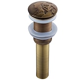 cheap Pop Up Drains-Brass Pop Up Sink Drain Stopper with Overflow Bathroom Faucet Vessel Vanity Sink Drainer Antique Brass