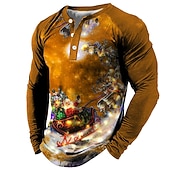 tanie Strój ze światłami świątecznymi-t koszula męska koszulka henley t koszula tee tee graficzny święty mikołaj henley morski błękit zielony czarny niebieski fioletowy 3d drukuj na zewnątrz z długim rękawem patchwork zapinana na guziki