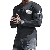 billiga Religiös-Herr Henleytröja Cool skjorta Långärmad tröja Långärmad Henley Vår &amp; Höst Grafiska tryck Landsflagga Designer Ledigt Bekväm Mönster Button-Down Gata Sport Helgdag Vit Mörkgrå Topp t-shirt för män