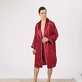 voordelige Ochtendjassen-Voor heren Grote maten Gewaad Zijden jurk Badjassen Zijden Kimono 2-delig Golven Eenvoudig Comfortabel Huis Dagelijks Faux Zijde Polyester Geschenk Revers Lange mouw Gewaad Top Korte broek Zak